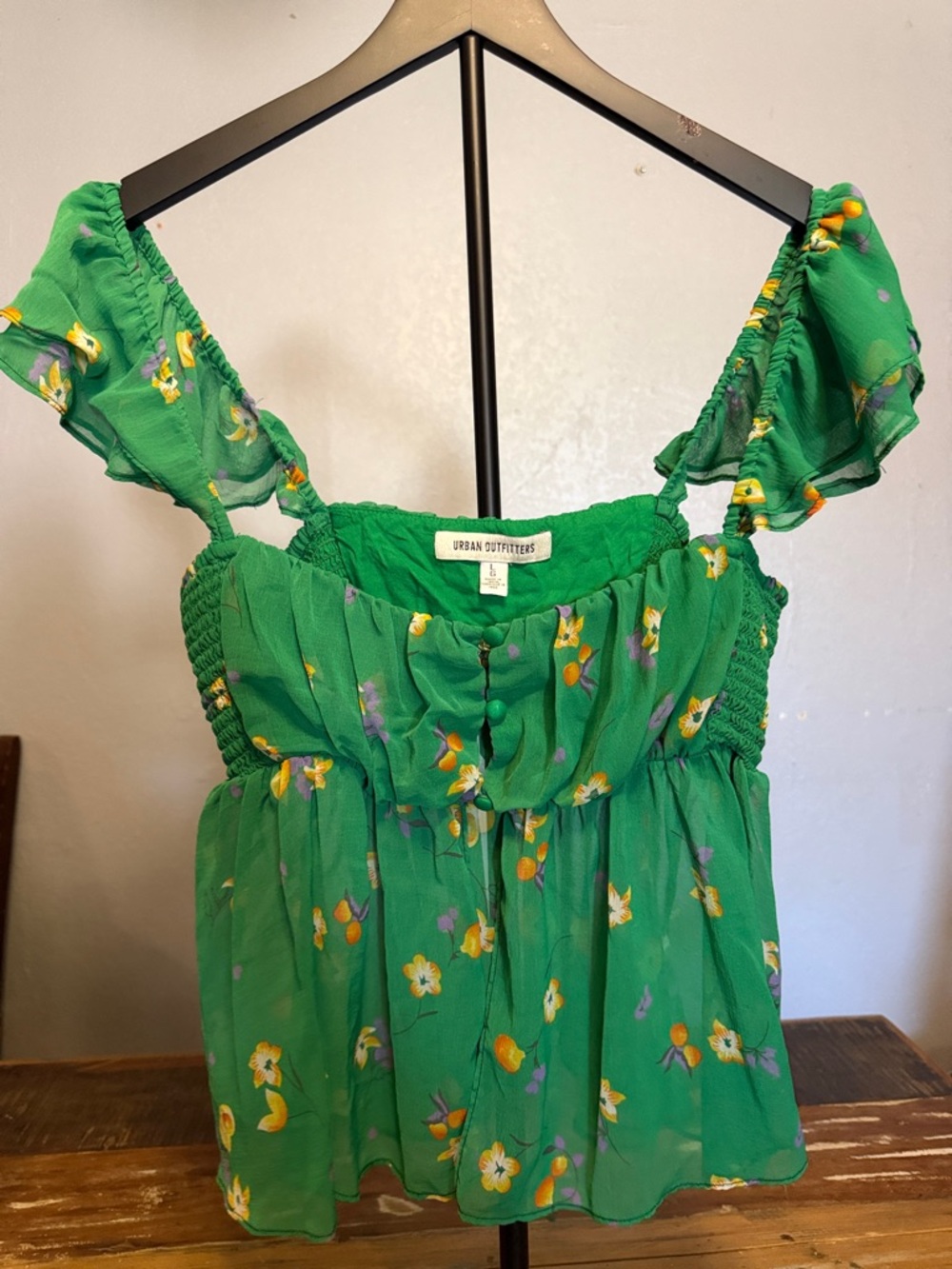 Urban Outfitters Green Floral Ruffle Peplum Blouse